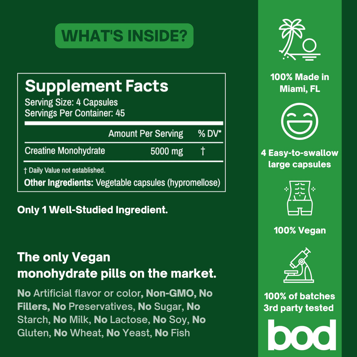 Bod Creatine HCL Capsules – 150 Pills | Creatine Hydrochloride Supplement for Men & Women | Easy-to-Swallow Alternative to Monohydrate Powder, Unflavored & Keto-Friendly
