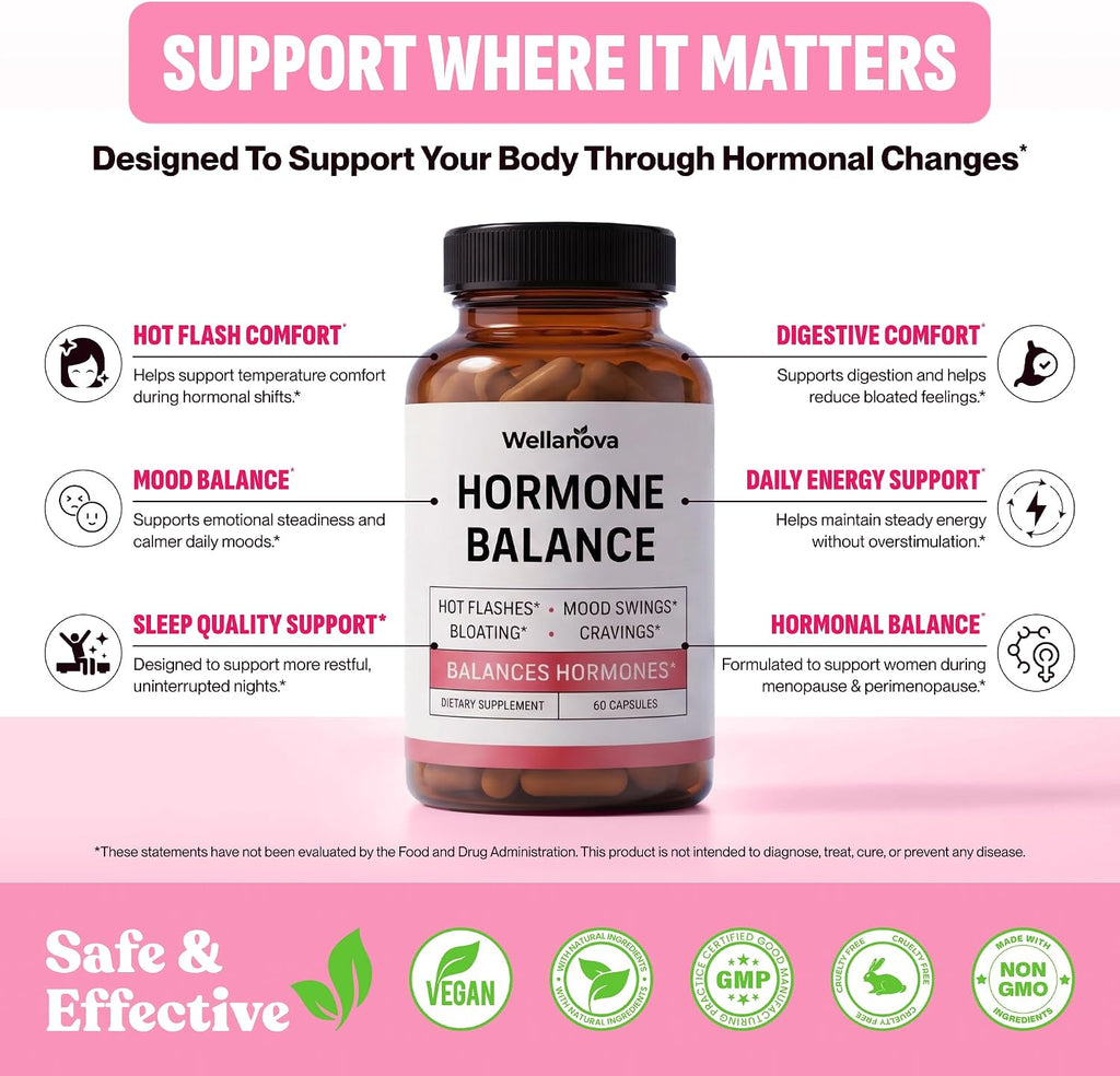 Hormone Harmony for Women – Natural Hormonal Balance Support for Menopause | Perimenopause, Menopause, Hot Flashes, Mood Swings, Cravings, Bloating Relief, 60 Capsules