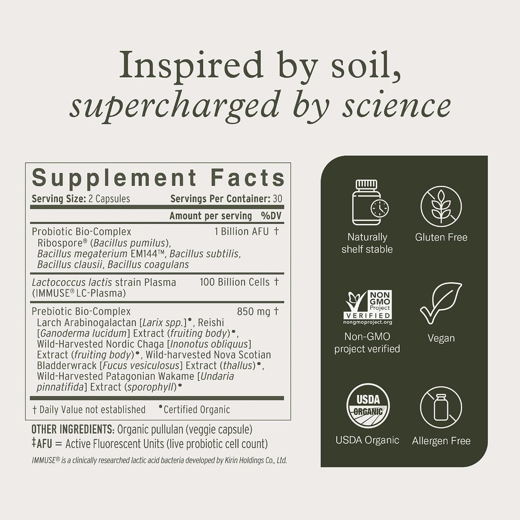 Terraflora Deep Immune Synbiotic, SBO Spore Probiotic, Immune, 60 Ct | Soil-based spore probiotics & prebiotics with LC-Plasma & Bacillus strains. Immune & gut support, vegan. 60 caps.