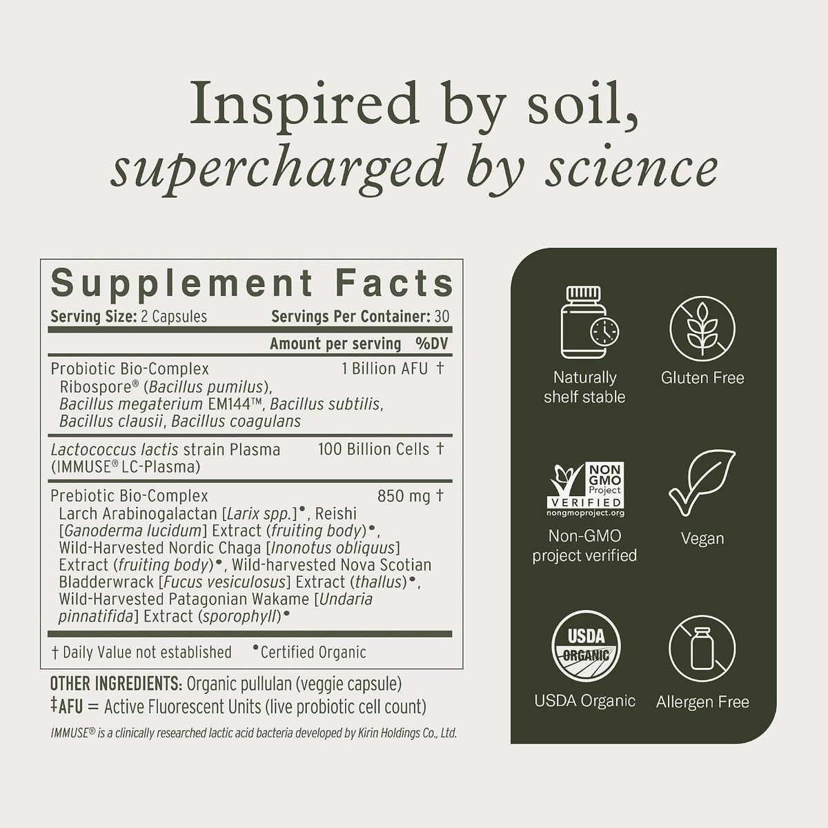 Terraflora Deep Immune Synbiotic, SBO Spore Probiotic, Immune, 60 Ct | Soil-based spore probiotics & prebiotics with LC-Plasma & Bacillus strains. Immune & gut support, vegan. 60 caps.