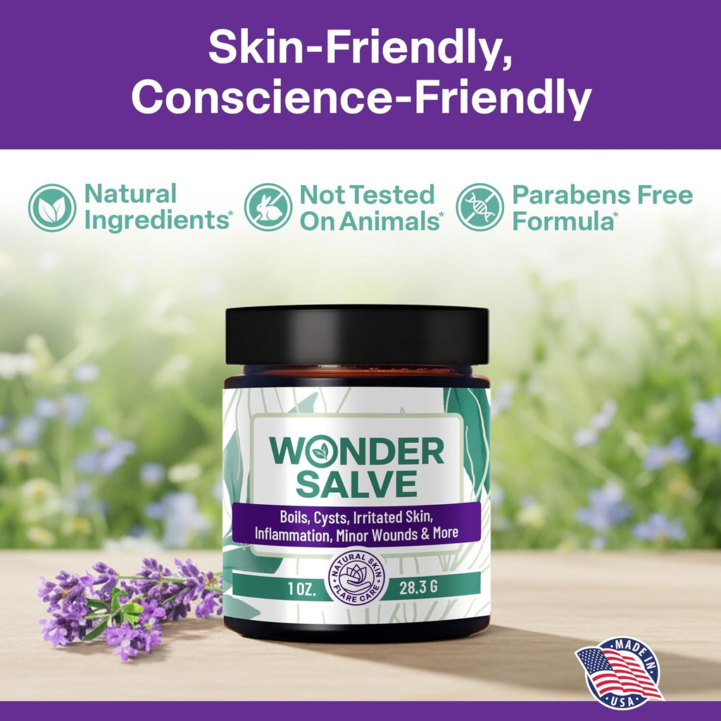 Wonder Salve – Drawing Salve Maximum Strength for Irritated & Flare-Prone Skin, Boils, Cyst, HS, Hemorrhoids, Ingrown Hair, Bumps, Anti-Chafing with Natural Propolis and Egg Yolk Extract, 1 oz