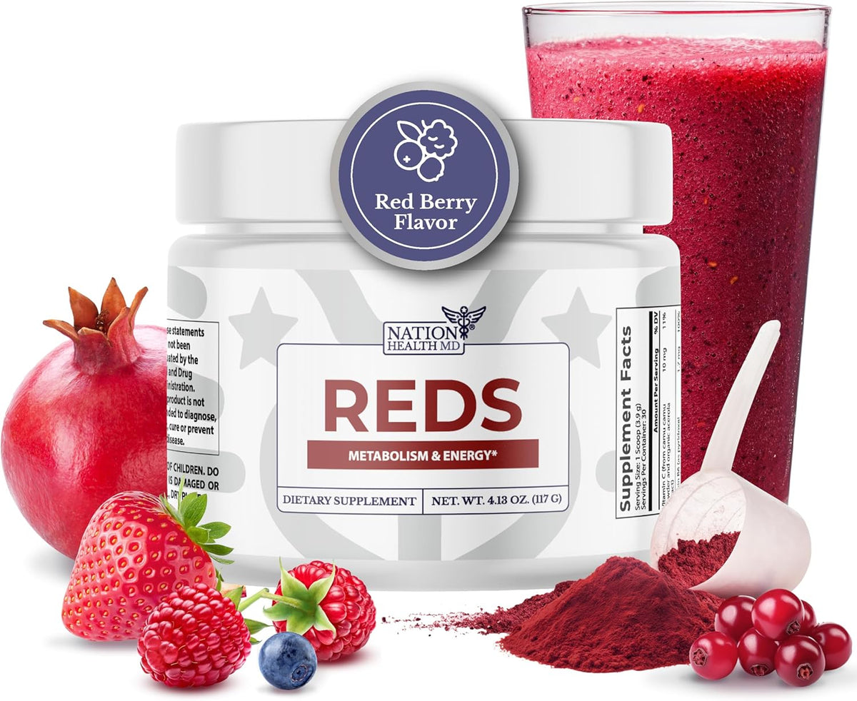 Reds Superfoods Powder for Energy, Metabolism & Gut Health | 39 Superfoods, Antioxidant-Rich Red Powder Superfood, Probiotics & Digestive Enzymes. 30 Days Supply