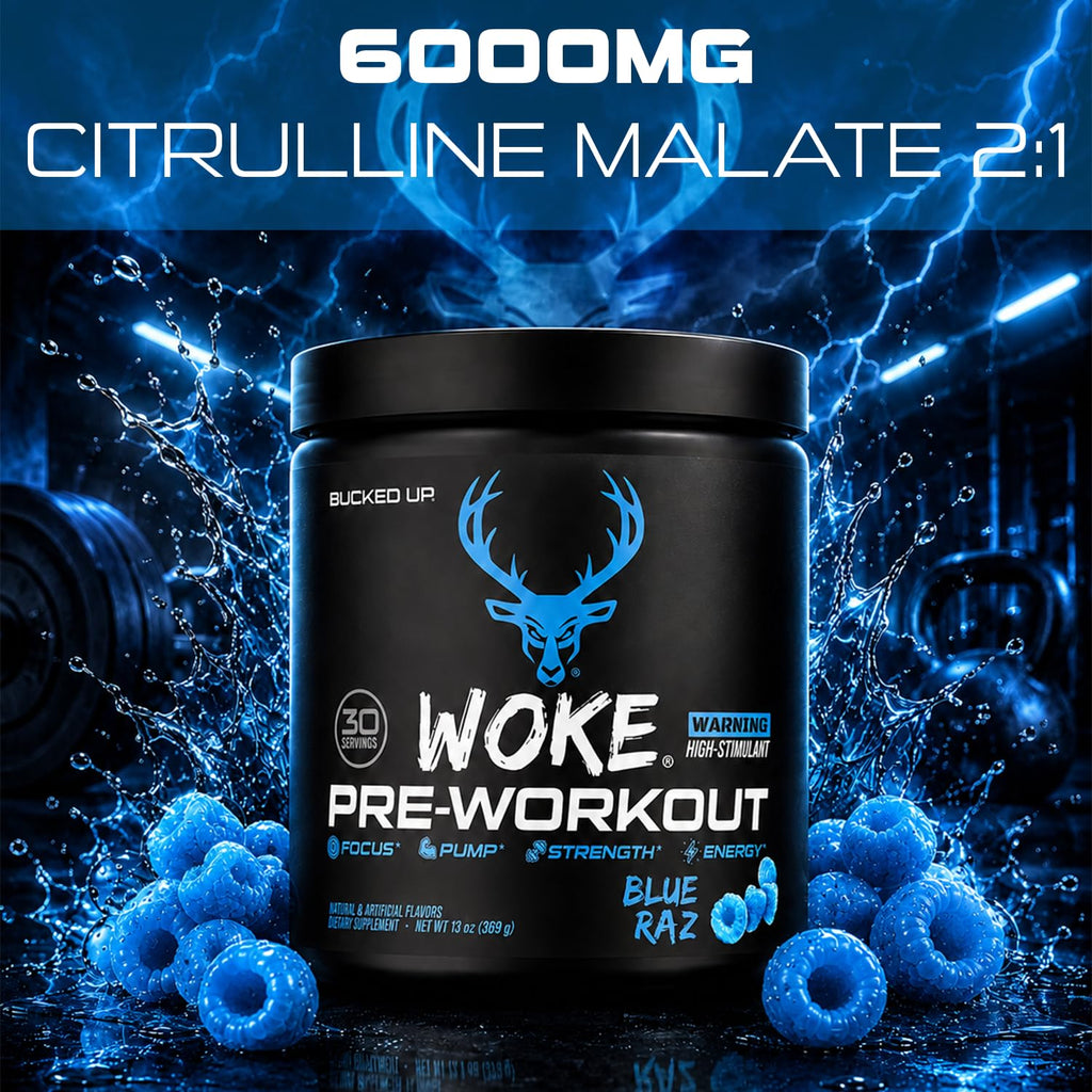 Bucked Up - Woke - HIGH STIM Pre Workout - Best Tasting - Focus Nootropic, Pump, Strength and Growth, 30 Servings (Rocket Pop)