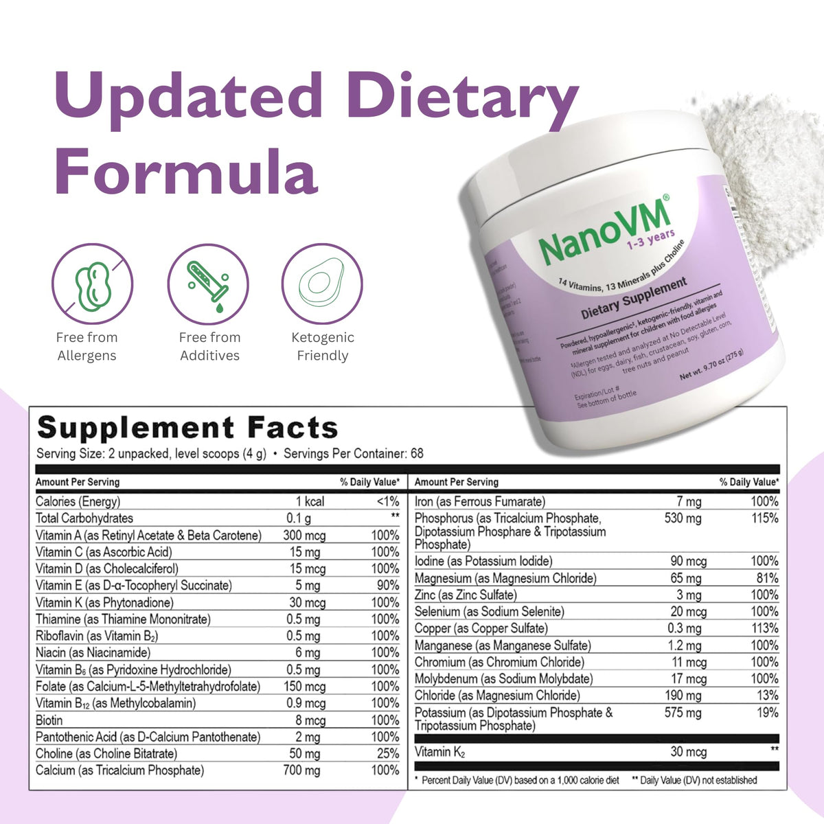 t/f, Dietary Supplement for Tube Feeding, Allergen-Free Kids Multivitamin, Unflavored Vitamin Powder with 14 Vitamins & 13 Minerals, Low-Carb Kids Vitamins, 275g - Solace Nutrition