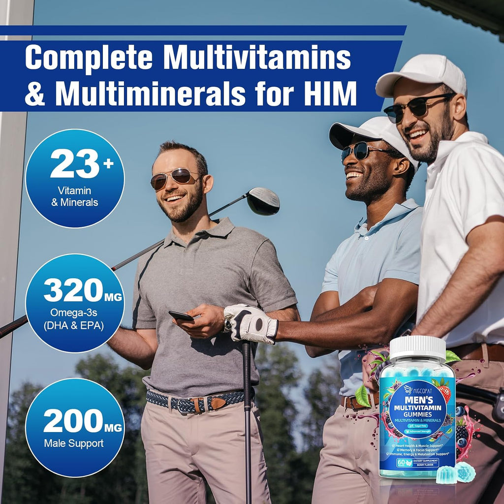 Migcopat Multivitamin for Men Gummies Bundle (2 Pack), Sugar-Free, Omega-3, Probiotics, Vitamins A–E & B, Berry & BlackBerry Flavor