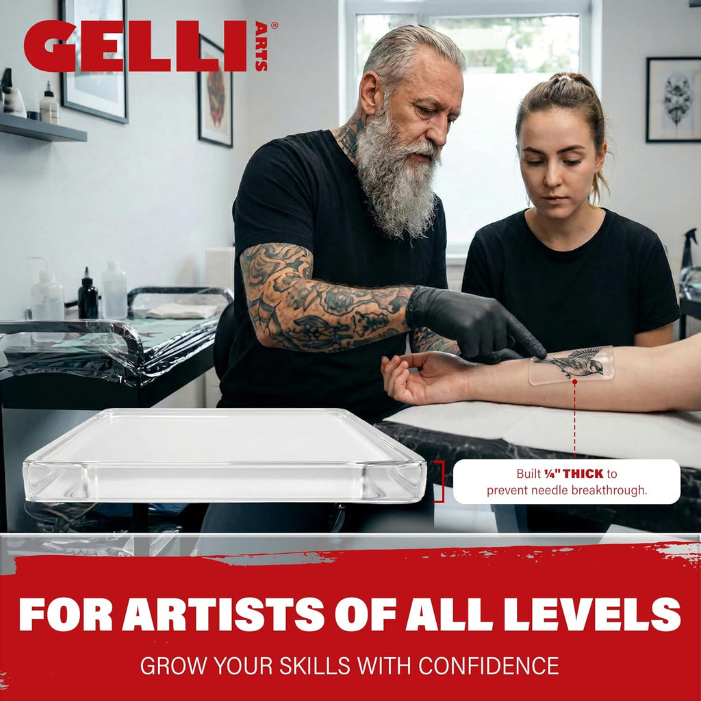 Gelli Arts 3 in Square Tattoo Skin – Set of 4 Kit – Lifelike Clear Skin For Practicing Tattooing & Microblading – Compatible with Ink & Acrylic Paints – CLEAR SKINZ Collection