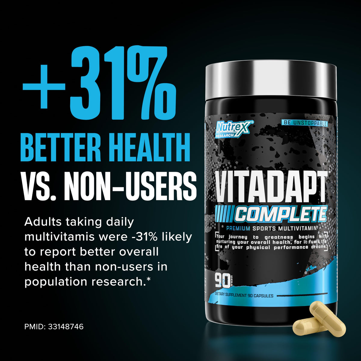 Nutrex Research Vitadapt Complete Sports Multivitamin for Men - 24 Vitamins, KSM-66 Ashwagandha and Minerals for Athletes - Mens Multivitamin (90 Capsules)