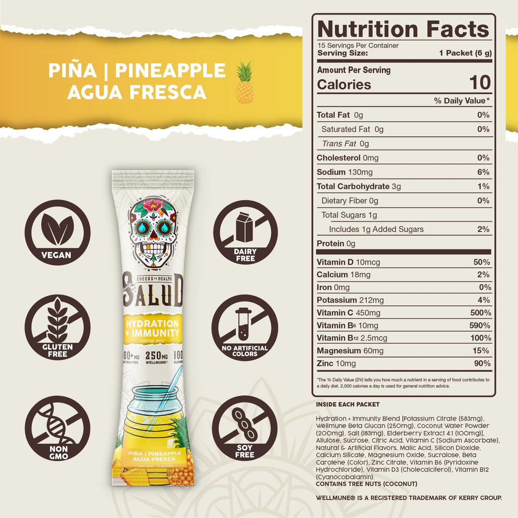 Salud 2-in-1 Hydration + Immunity Drink Mix, Cucumber Lime | Electrolytes Powder, Agua Fresca, Elderberry, Dairy & Soy Free, Non-GMO, Gluten Free, Vegan, 1g Sugar (15 Servings)