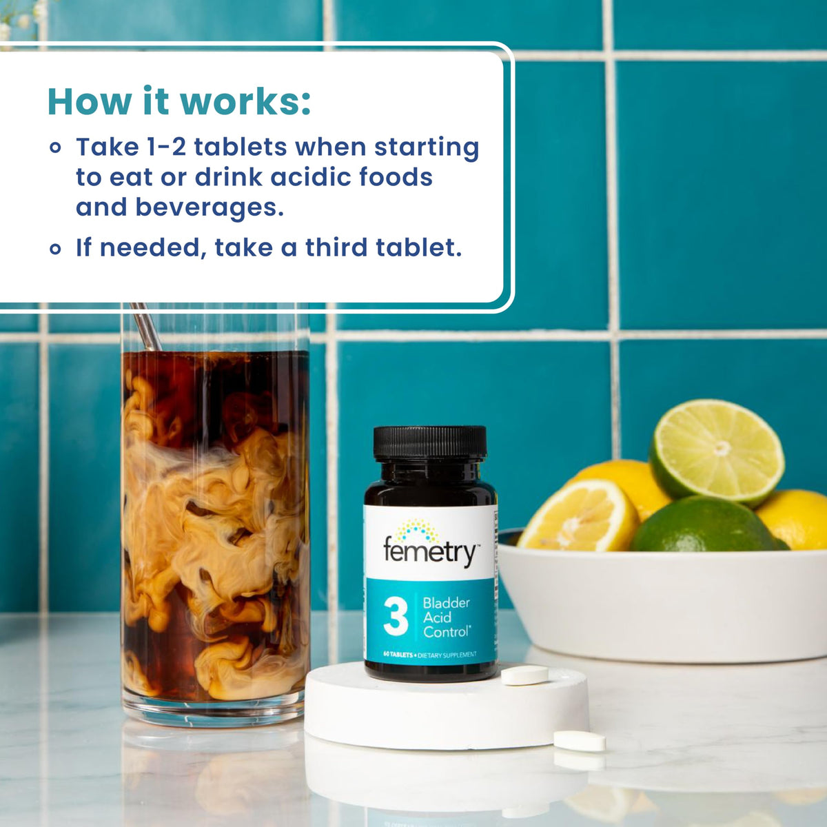 LifeSeasons Femetry Bladder Acid Control - Support for Interstitial Cystitis - Reduce Urine Acidity in The Bladder - Eases Flares Caused by Eating or Drinking Acidic Foods - 60 Tablets