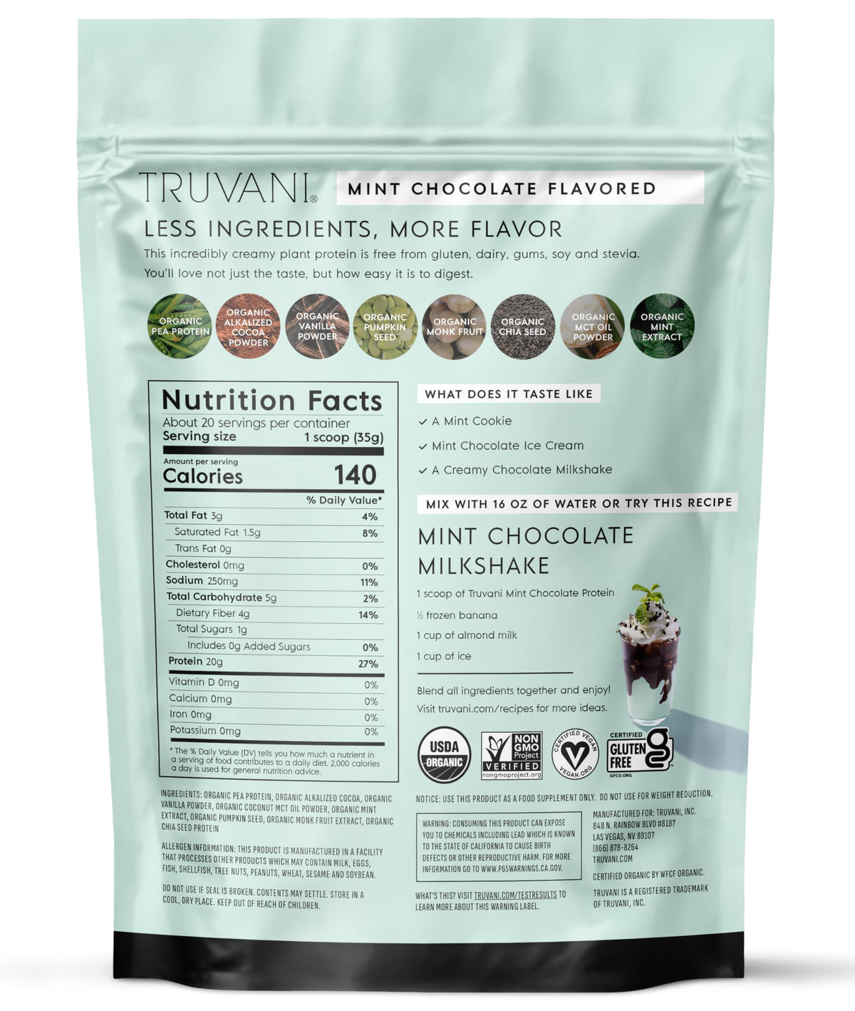 Truvani Organic Plant Based Protein Powder | Vanilla | 18 Servings | Vegan | 20g Pea Protein | Keto | Gluten & Dairy Free | Low Carb | No Added Sugar