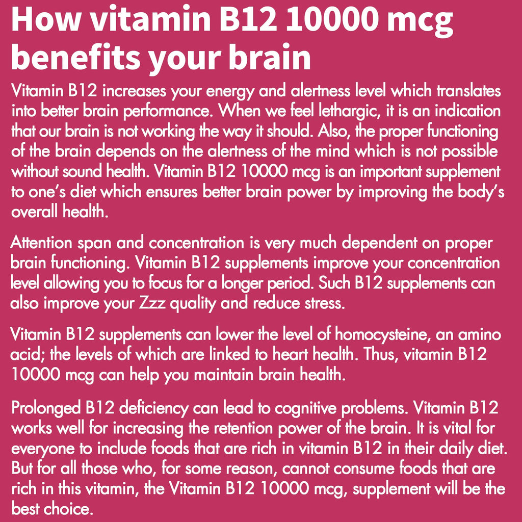 B12 Vitamins 10,000 mcg, Methylated Vitamin B12 Sublingual - Energy Boost, Focus, Metabolism & Brain Health Support, Immune System Support, Fast Dissolve, Natural Strawberry Flavor, 180 Servings