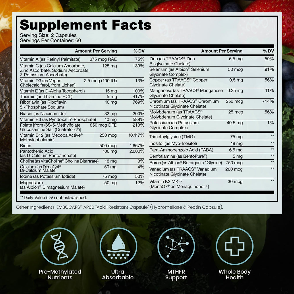 Pure Therapro Rx Methylated Multivitamin for Men and Women | Made in USA | Methyl Multi Without Iron Methyl B12 & Methylfolate | 240 Capsules, 4-Month Supply