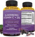 Viva Naturals Elderberry with Vitamin C and Zinc, 120 Capsules - 1000mg Sambucus Elderberry per Serving Immune Support Supplement, Black Elderberry Capsules for Adults, Elderberry Vitamins