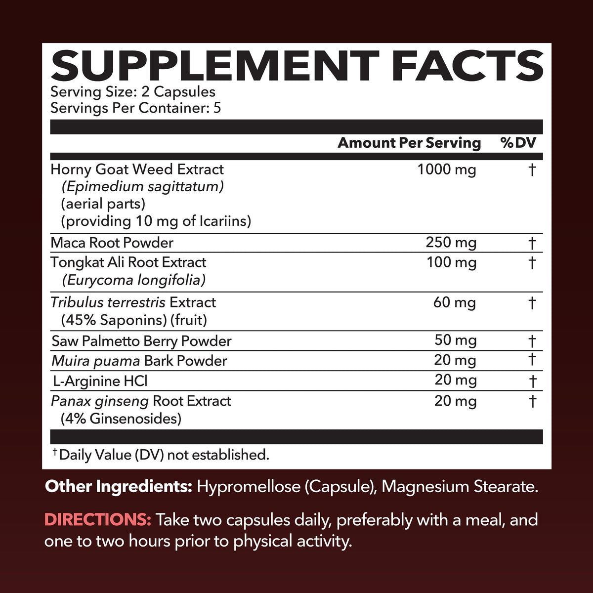 Horny Goat Weed with Maca, Tongkat Ali and Saw Palmetto, 30 Servings | Vegan, Non-GMO, Gluten free Horny Goat Weed Capsules for Men & Women, Extra Strength Performance, 60 Count, 1 Month Supply
