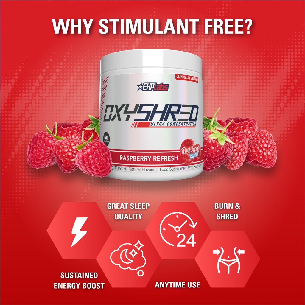 EHP Labs OxyShred Non Stimulant Pre Workout Powder - Stim Free Pre Workout, Caffeine Free Preworkout for Men & Women with L Glutamine & Acetyl L Carnitine - Peach, 60 Servings