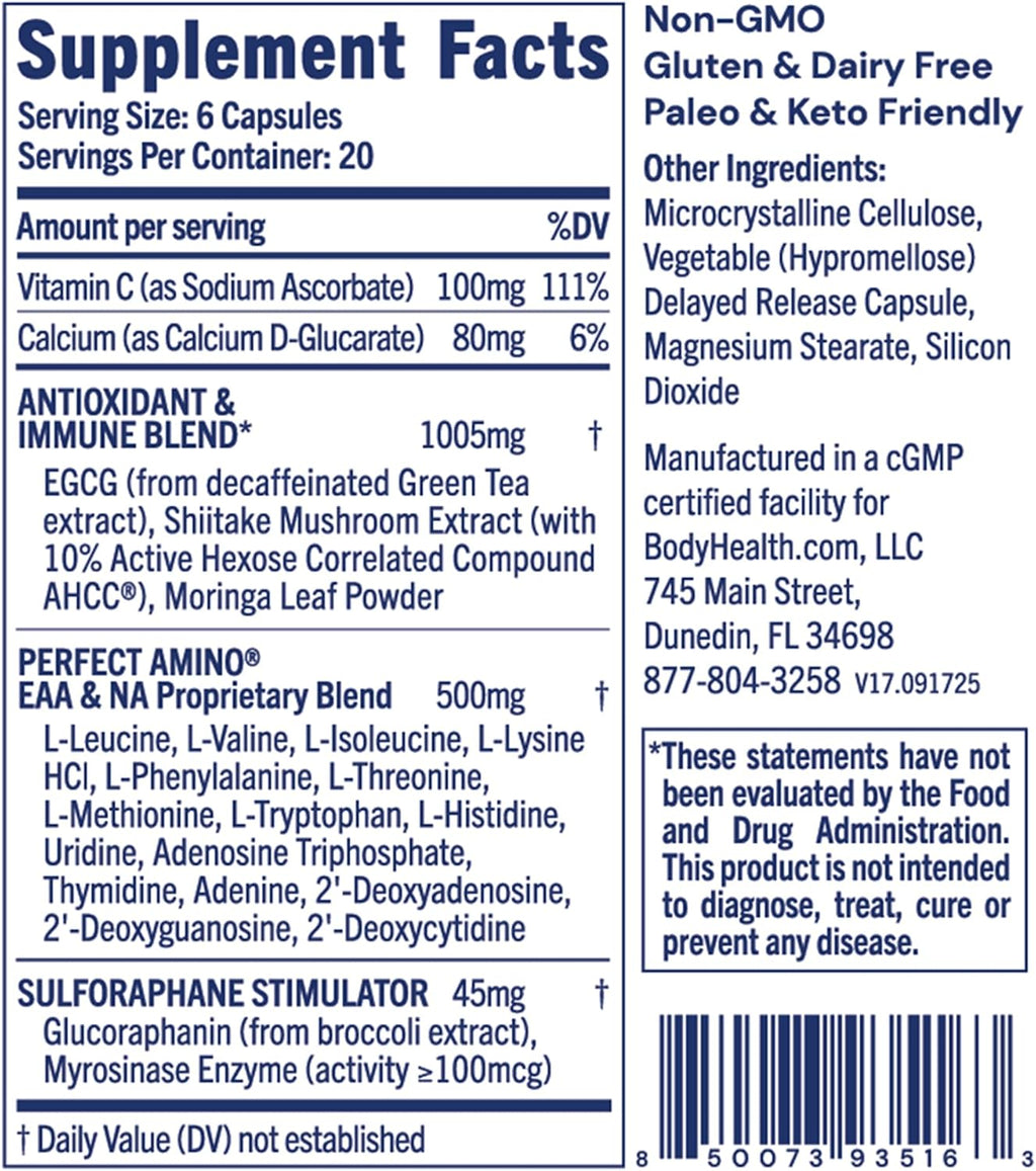 BodyHealth Cellular Guard - 100mg Vitamin C, 80mg Calcium | Sulforaphane Activation & Antioxidant Support | Promotes Cellular Health, Immune Resilience & Detox Pathways - 120 Capsules