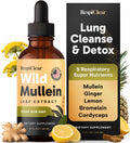 All-Natural Mullein Drops with Ginger & Lemon for Lung Cleanse and Detox, Mullein Leaf Extract for Respiratory Lung Health & Detox for Smokers, 2 Fl oz