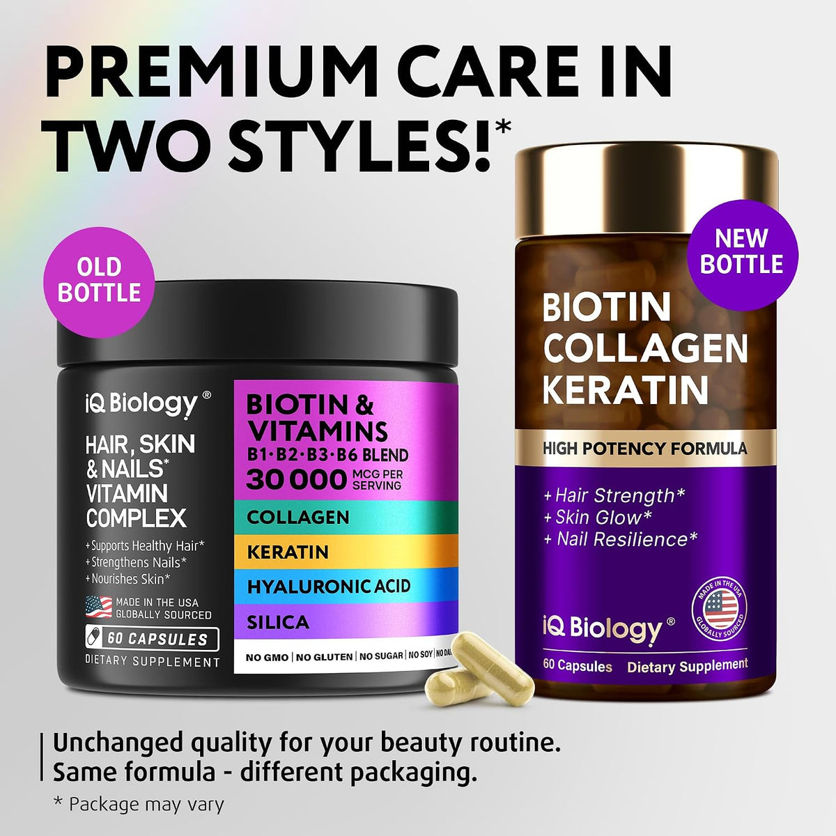 Biotin 10,000 mcg Supplement - Hair Growth Support for Women & Men - 60 pcs | Hair Skin and Nail Vitamins with Keratin, Collagen, Hyaluronic Acid & Vitamin B Complex - 30,000 mcg Hair Vitamins Complex