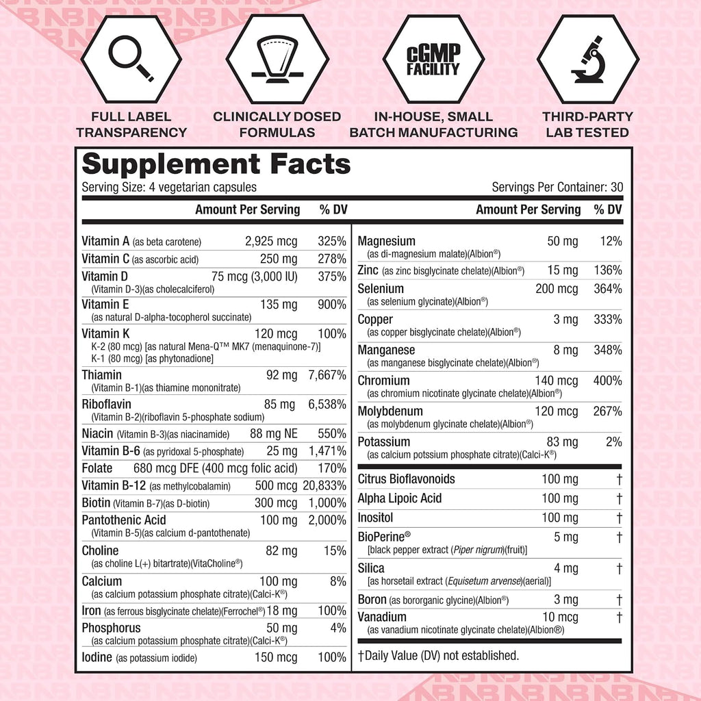 NutraBio Multisport for Women - Womens MultiVitamin - 33 Vitamins, Minerals, Micronutrients - Rich in Antioxidants - Supports Peak Athletic Performance, Energy, Metabolism (120 Vegetable Capsules)