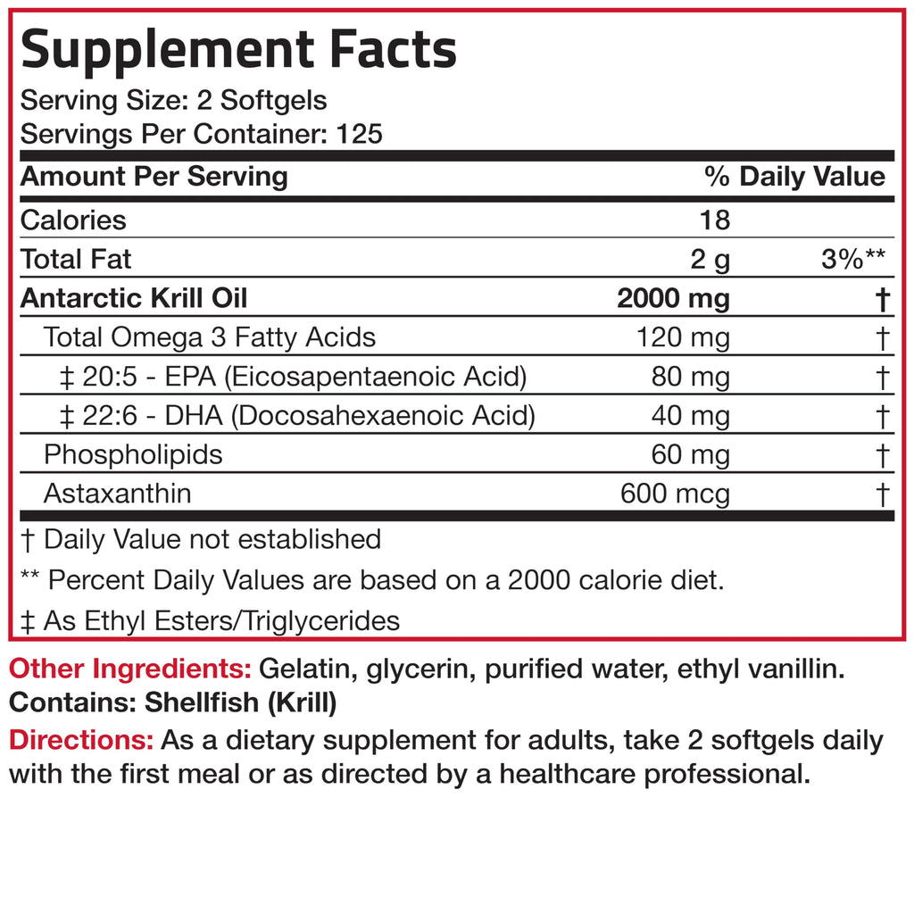Bronson Antarctic Krill Oil 2000 mg with Omega-3s, 120 Softgels | Heavy Metal Tested, with EPA, DHA, Astaxanthin and Phospholipids, Non-GMO, Gluten Free, Soy Free