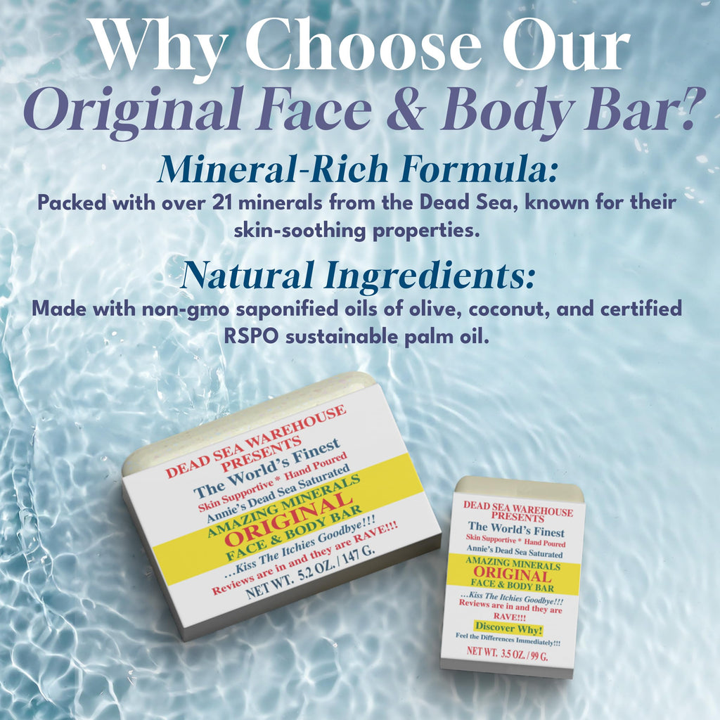 Dead Sea Warehouse - Dead Sea Salt Soap Bar - Original Face & Body Bar - Hydrating Mineral Soap for All Skin Types, Fragrance-Free - 3.5 oz