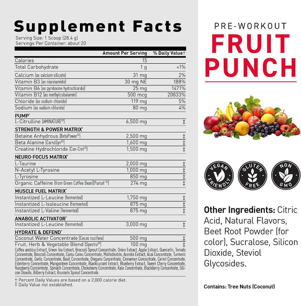 Kaged Original Pre Workout Powder | Fruit Punch | Pre-Workout with Creatine, Beta Alanine, L-Citrulline, BCAAs | 274 mg Caffeine | Pre Supplements for Men & Women | 20 Servings