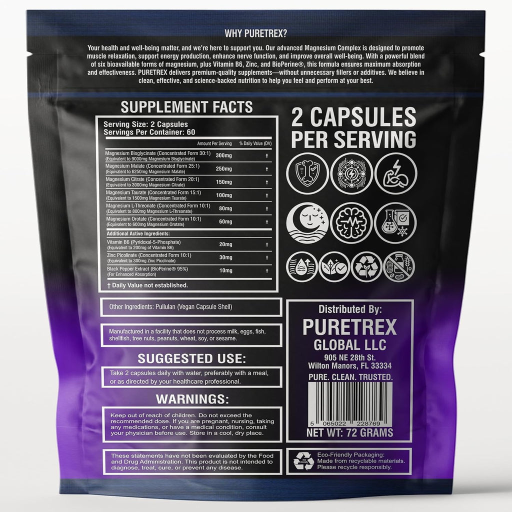 Magnesium Glycinate Complex, 120 Vegan Capsules, 9-in-1 Formula with 6 Advanced Forms, Supports Muscle Performance, Maximum Absorption