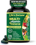 Life's Fortune Whole Food Multivitamin & Mineral Supplement for Men & Women – Energy Support Vitamins for Immune, Brain & Metabolism Support – Iron Free, 270 Vegetarian Tablets