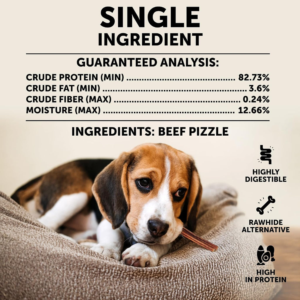 Premium Bully Sticks for Large Dogs - 6 Inch, 10 Bully Sticks - Odor free Natural Beef Pizzle, Long Lasting, Rawhide Free Dog Treats, Highly Digestible - For Dental Health, Training - For Large Breeds