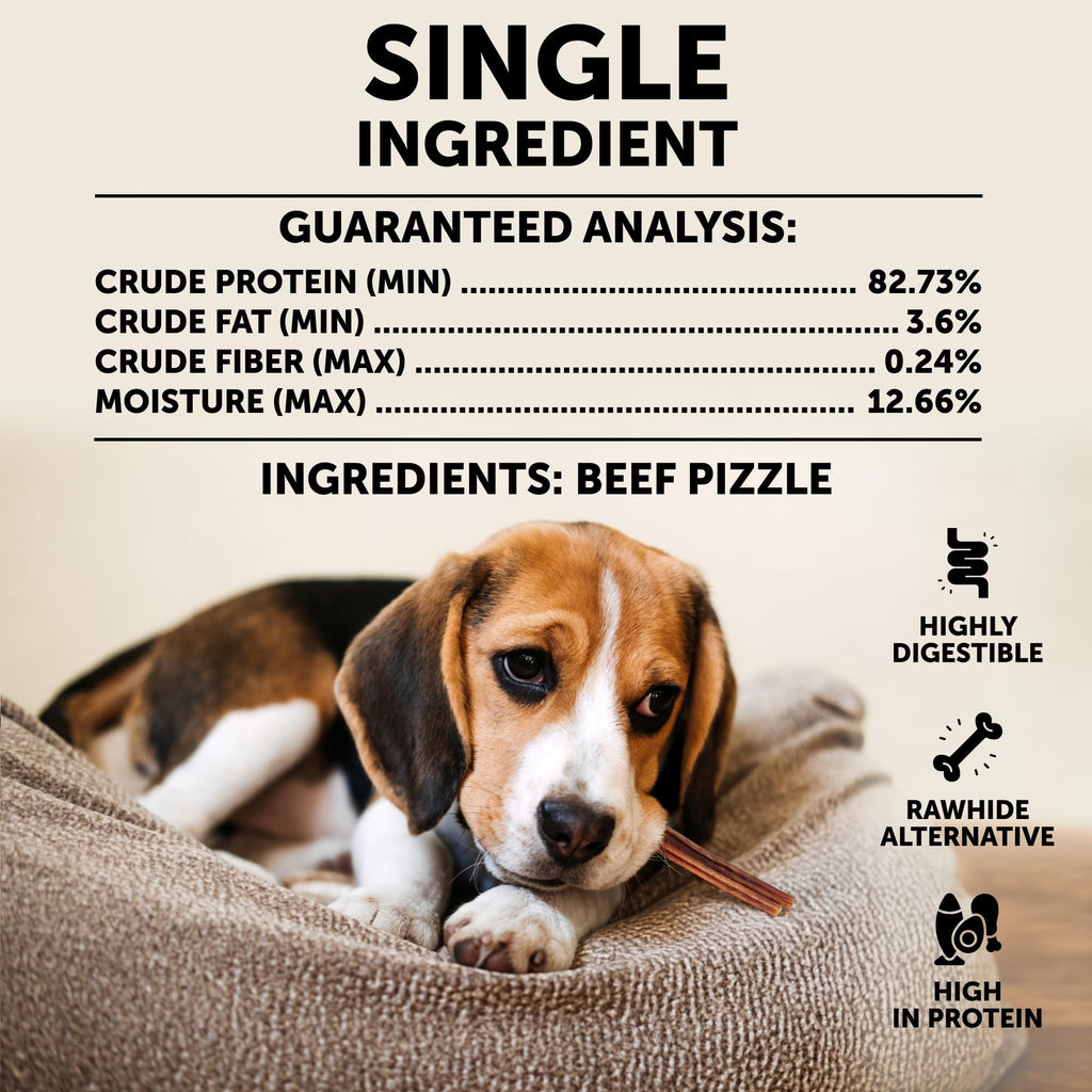 Premium Bully Sticks for Large Dogs - 6 Inch, 10 Bully Sticks - Odor free Natural Beef Pizzle, Long Lasting, Rawhide Free Dog Treats, Highly Digestible - For Dental Health, Training - For Large Breeds