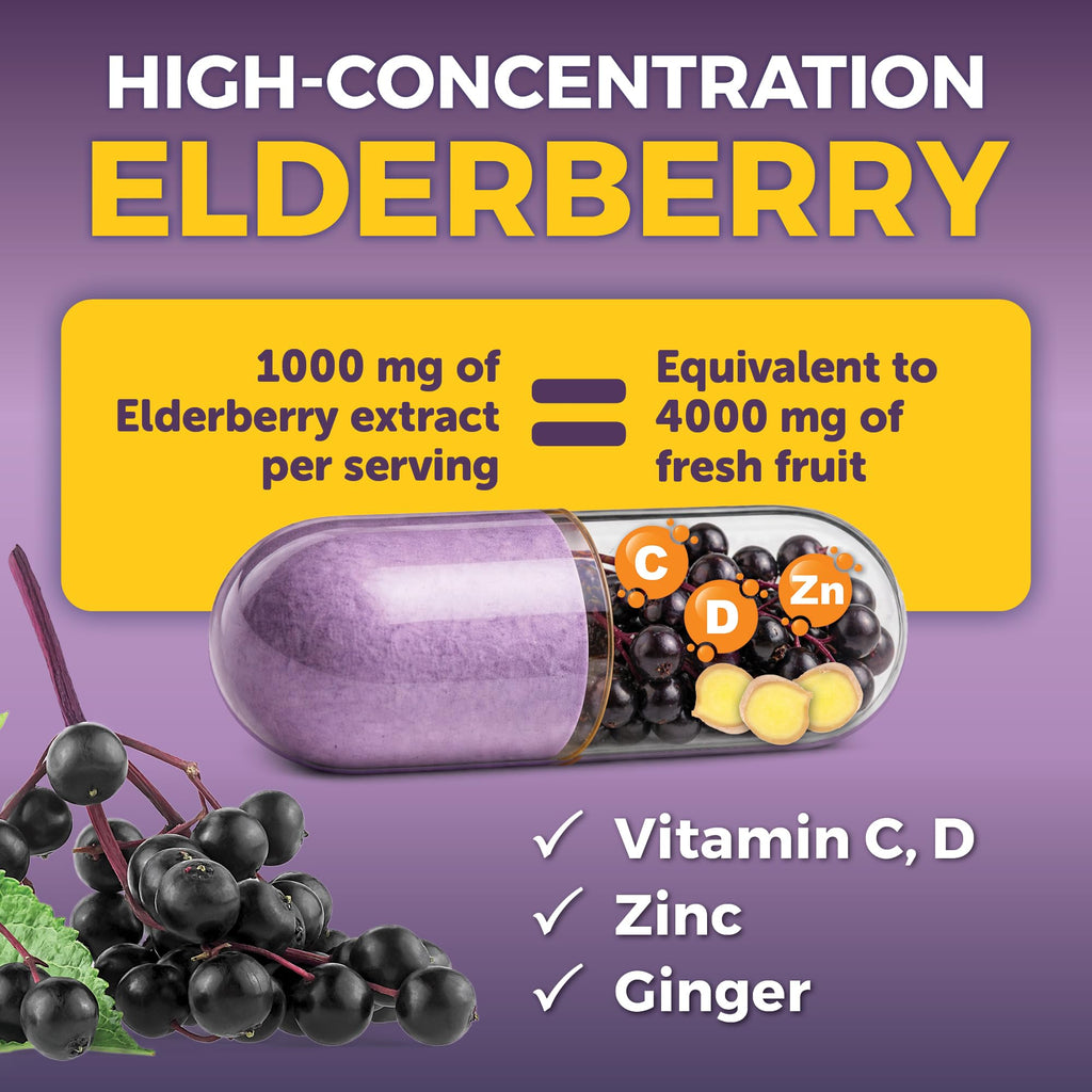 Viva Naturals Elderberry with Vitamin C and Zinc for Adults - 5 in 1 Sambucus Black Elderberry Capsules with Vitamin D3 5000 IU Immunity Supplement, Sambucus Elderberry Immune Support Supplement