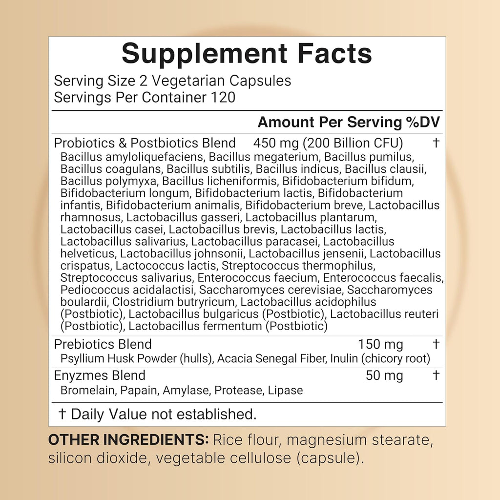 NatureBell Probiotics 200 Billion CFU Per Serving, 40 Strains, 240 Capsules | 4-in-1: Probiotics, Prebiotics, Postbiotics & Enzymes. Full-Spectrum, Multi-Strain. For Men & Women. Vegetarian, Non-GMO.
