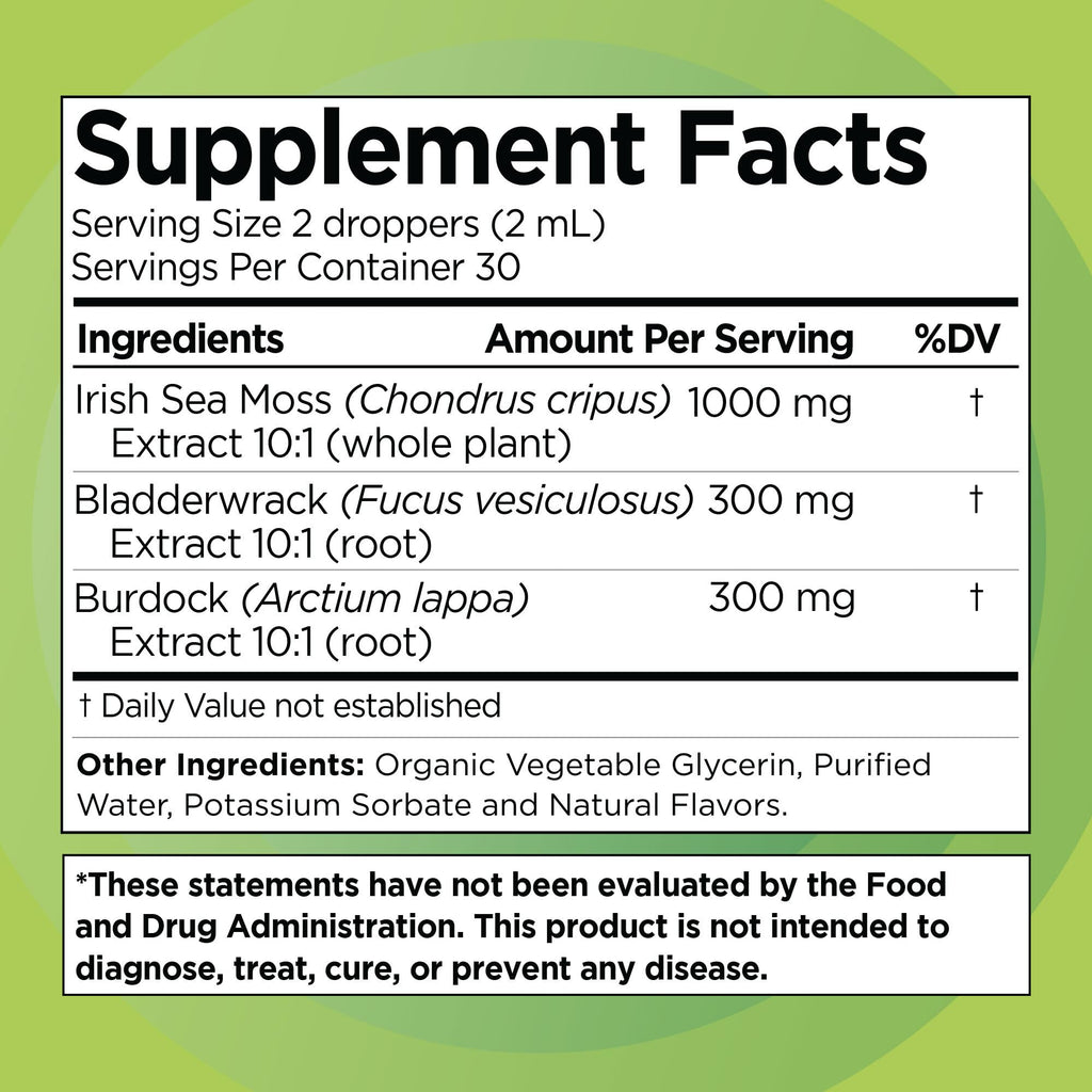 Irish Sea Moss Drops - Citrus Berry Flavor - 92+ Essential Minerals & Vitamins - Energy, Skin, Gut, Recovery - Bladderwrack and Burdock Root - 2 fl. oz