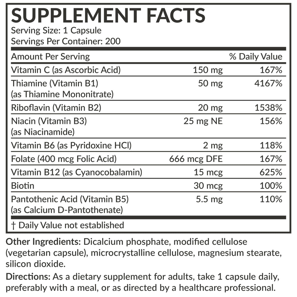 Futurebiotics Vitamin B Complex with Vitamin C Supports Energy Production, Nervous System & Immune Support - Non-GMO, 120 Vegetarian Capsules