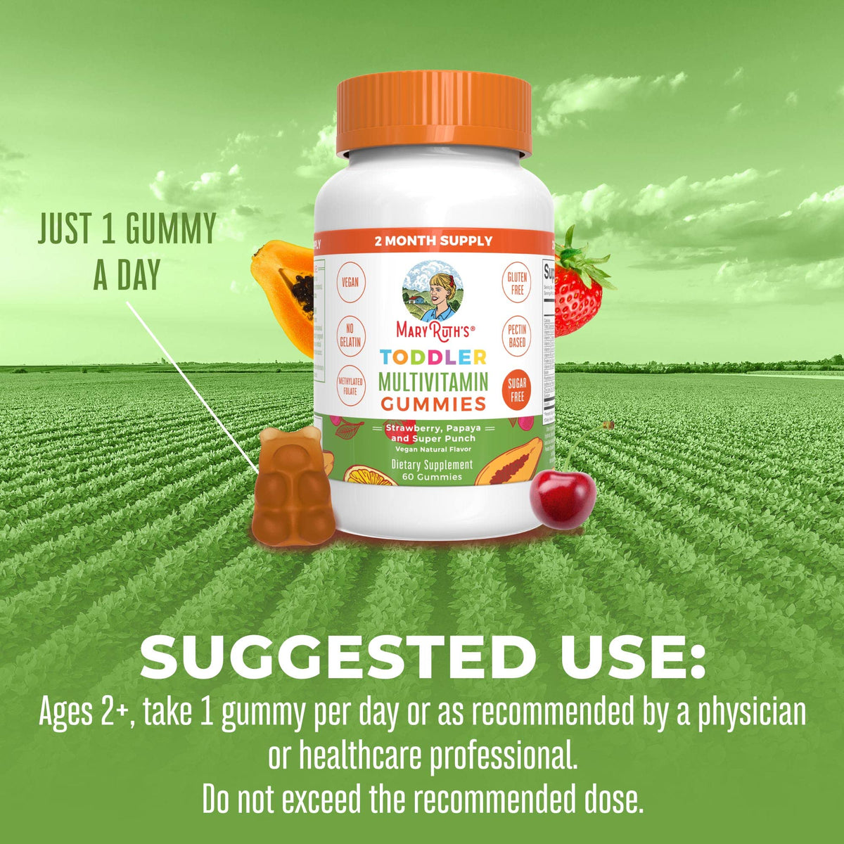 MARYRUTH'S Kids Vitamins | Multi | Sugar Free | 2 Month Supply | Kids Multivitamin Gummies for Ages 2+ | Vegan | Only 1 Gummy a Day | 60 Count