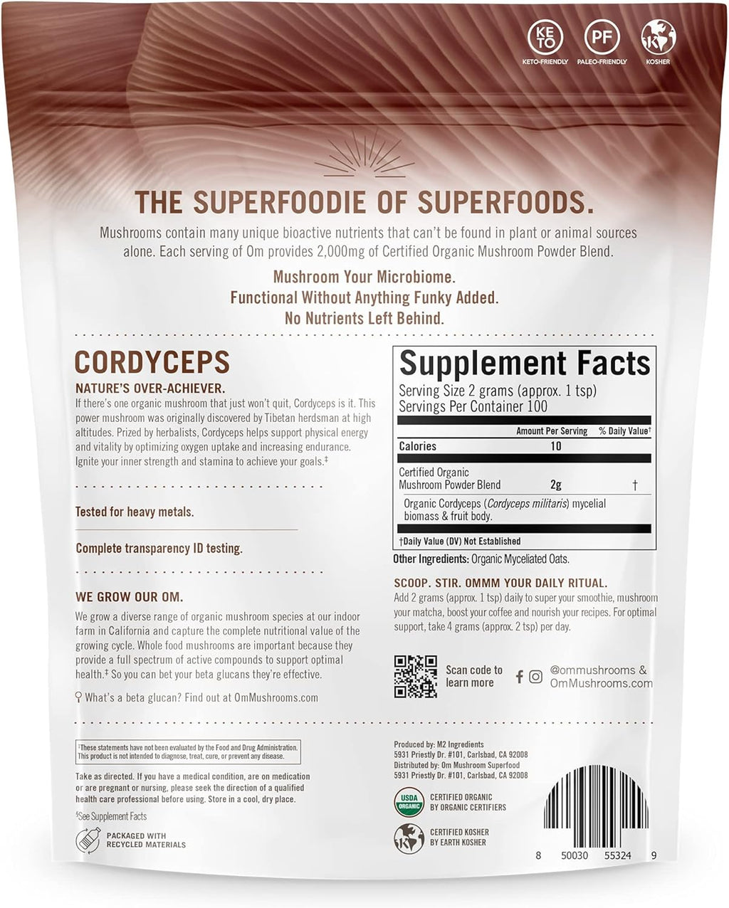 OM Mushroom Cordyceps Powder 7.05 oz (100 Servings) – Organic, Vegan, Non-GMO, Gluten-Free – Energy, Stamina & Endurance Support – Adaptogenic Superfood for Sports, Performance, Smoothies & Tea