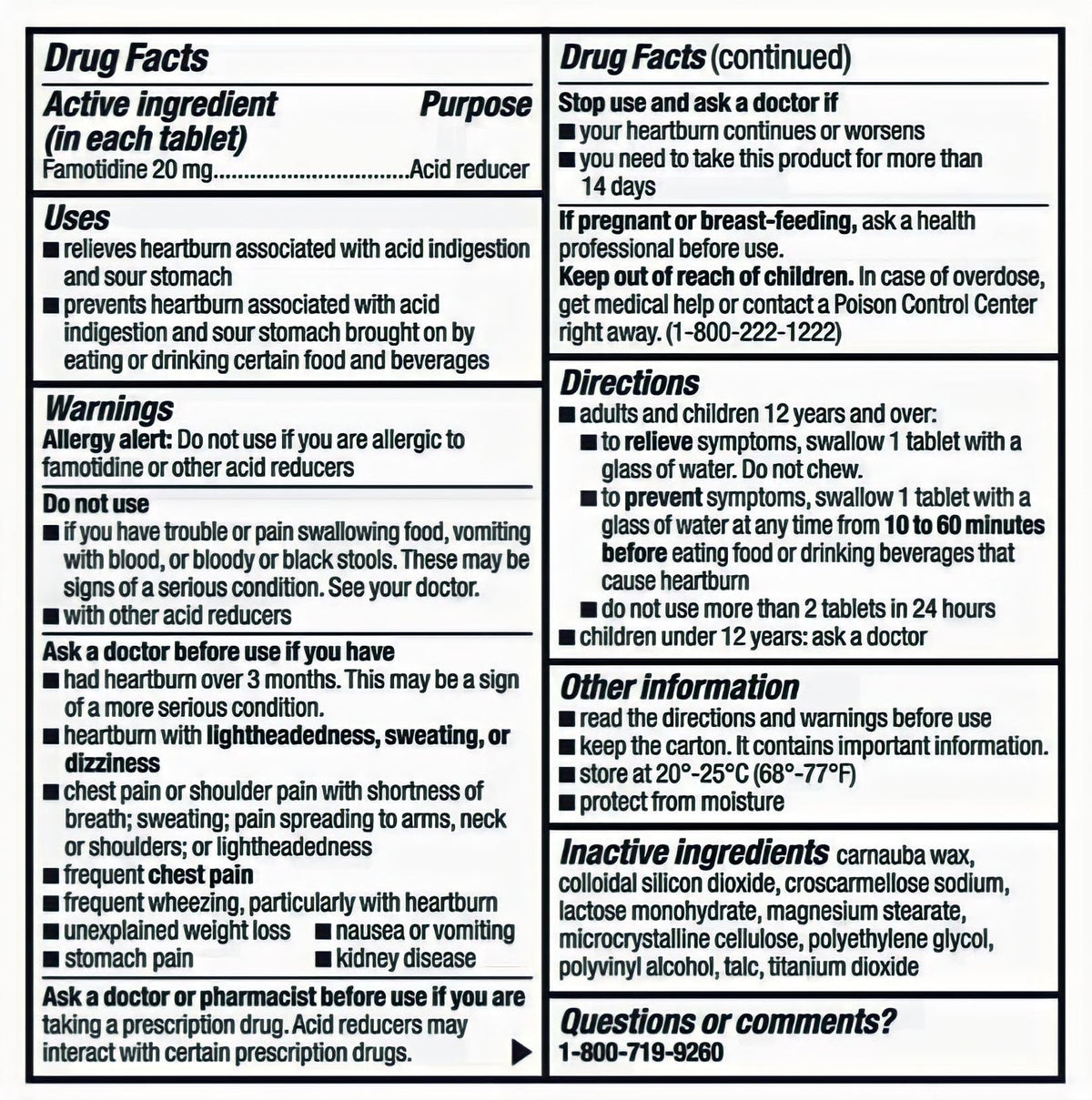 berkley jensen Maximum Strength Famotidine 20 mg, Acid Reducer Tablets, Relieves Meal-Induced Heartburn & Acid Indigestion Symptoms, All-Day Heartburn Prevention & Relief, 125 Count (Pack of 2)
