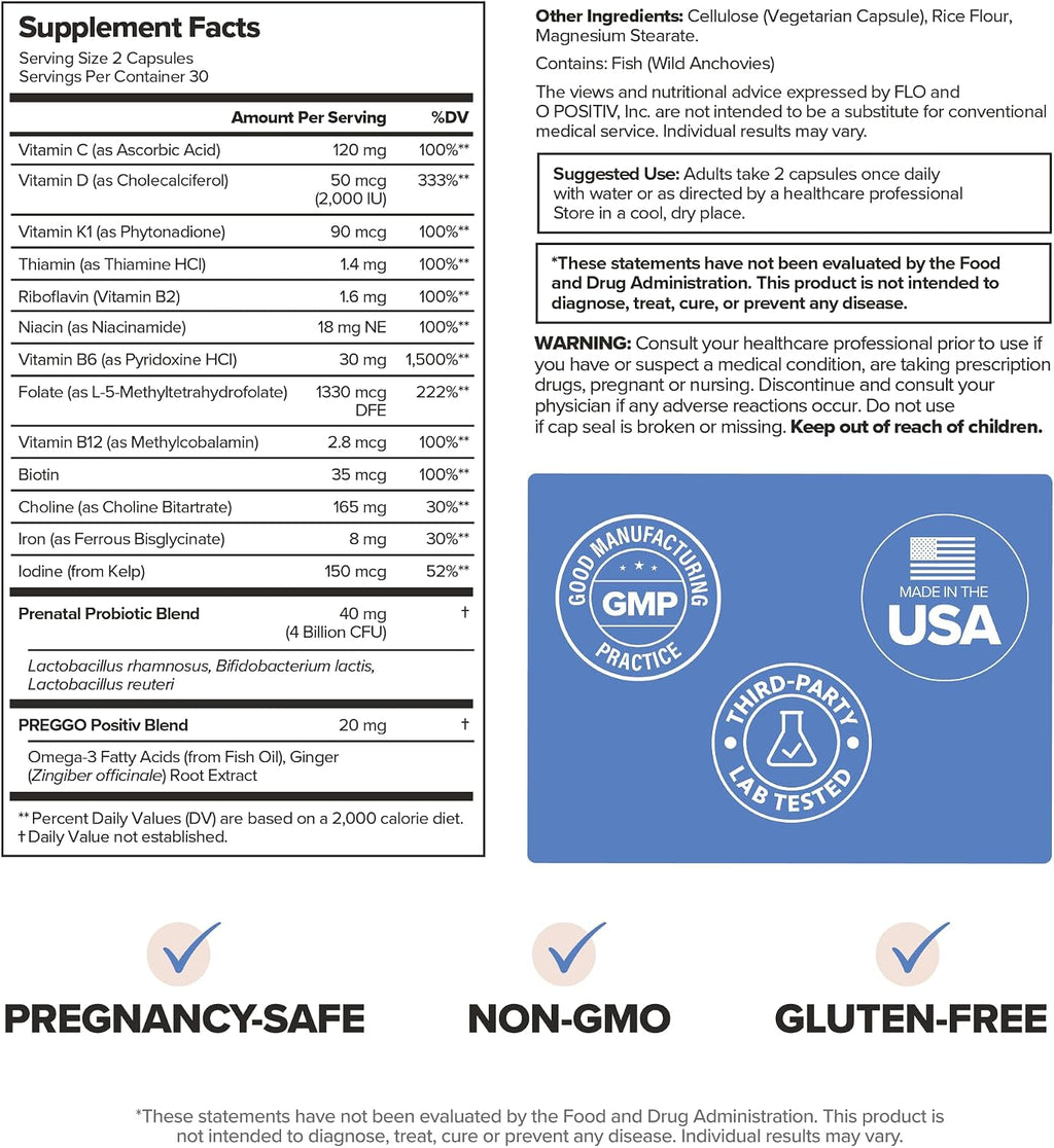 PREGGO Prenatal Vitamin + Probiotic with Folate & Choline – 30-Day Supply