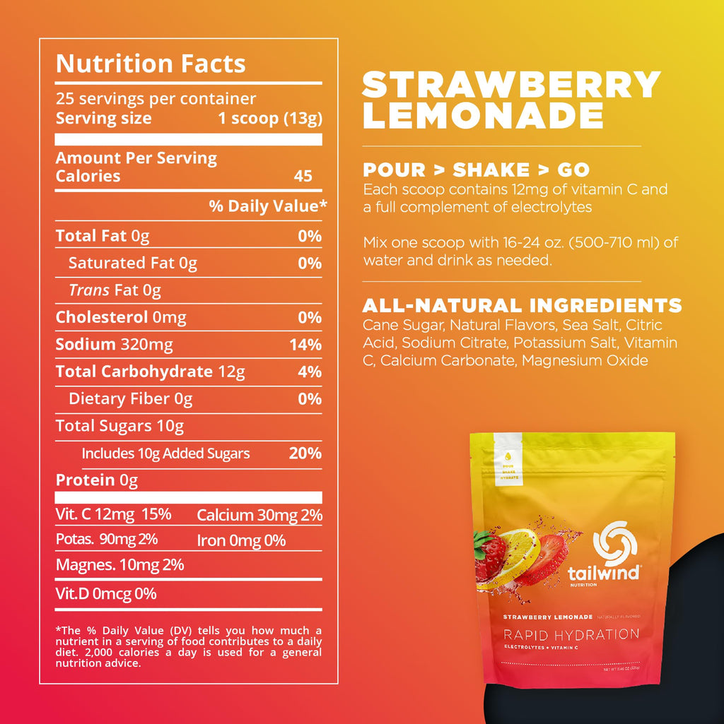 Tailwind Nutrition Rapid Hydration, Strawberry Lemonade, 12 Servings