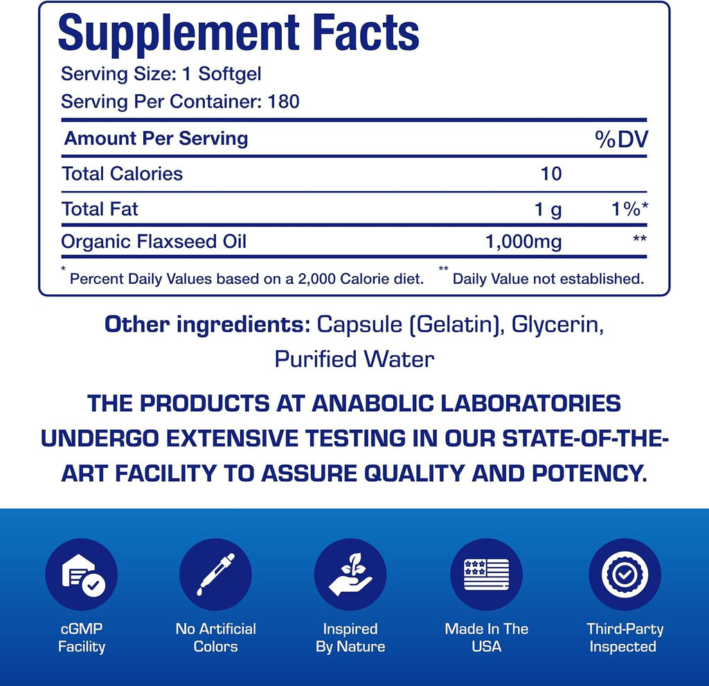 Cold Pressed Organic Flaxseed Oil 1000mg Softgels - Non GMO Organic Flax Seed Oil Rich in Naturally Occurring Omega 3 6 9 for Full Body Benefits - Fish Free Omega 3 Supplement (180 Softgels)