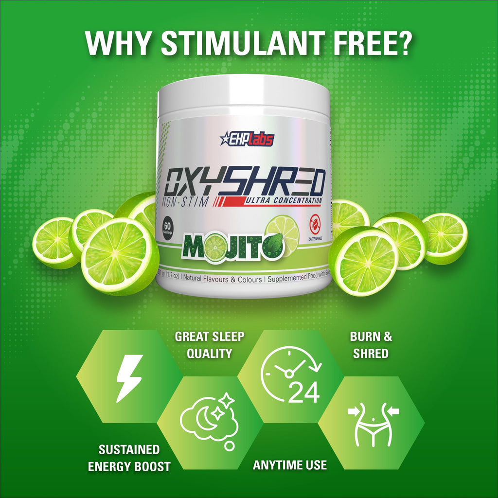 EHP Labs OxyShred Non Stimulant Pre Workout Powder - Stim Free Pre Workout, Caffeine Free Preworkout for Men & Women with L Glutamine & Acetyl L Carnitine - Peach, 60 Servings