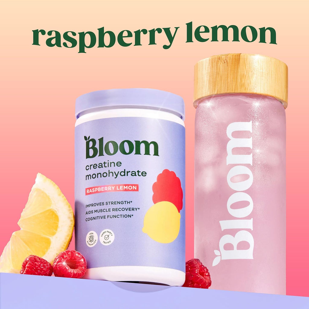 Bloom Nutrition Creatine Monohydrate Powder, Raspberry Lemon, 40 Servings | 5g Micronized Creatine, Supports Muscle Recovery, Strength, Endurance, Pre or Post Workout, Gluten Free, Non GMO