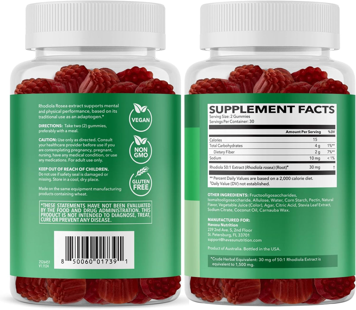 Rhodiola Rosea Gummies, Sugar Free Rhodiola Supplement, 30 Servings | Herbal Adaptogen for Mental Clarity and Performance, 60 Count, Vegan and Gluten-Free, Mixed Berry Flavor, 1-Month Supply