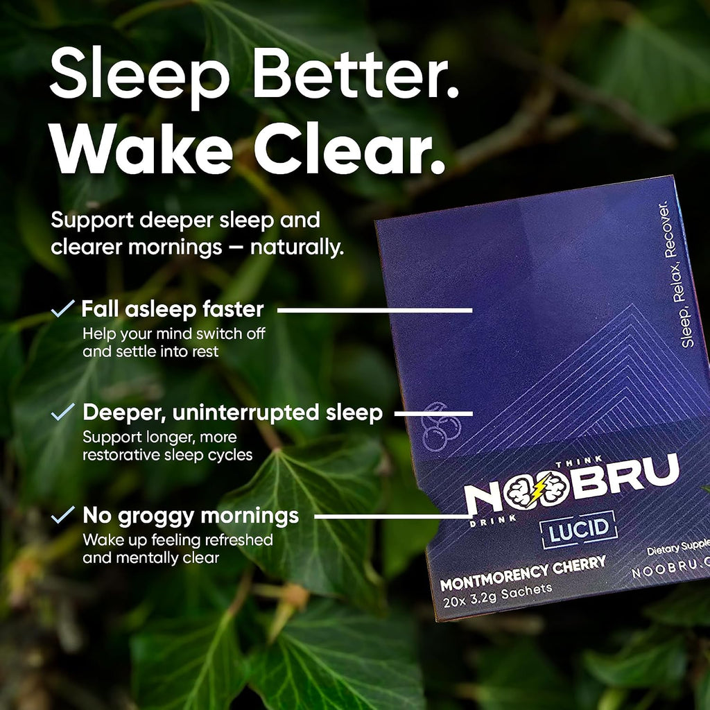 Noobru Lucid Nootropic Sleep Powder Drink for Deep Quality Dream Sleep with Magnesium, Ashwagandha, Valerian, Lemon Balm and Vitamin D for Deep, Quality Sleep, Stress and Restoration.