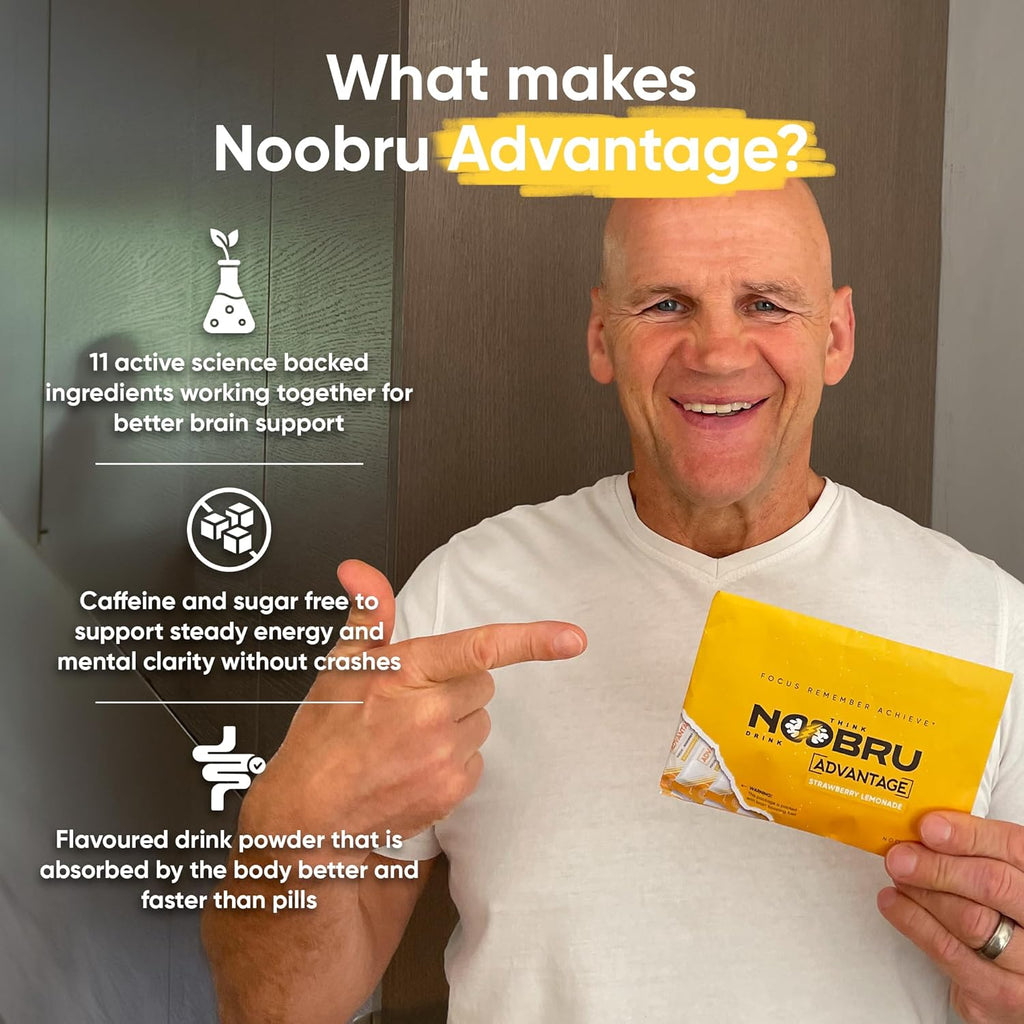 Noobru Аdvantage Nootropic - Delicious Nootropics Brain Supplement with 11 Active Ingredients - Natural Cognitive Enhancer - 20 Strawberry Lemonade Sachets - 1 Month Supply, 20 Count (Pack of 1)