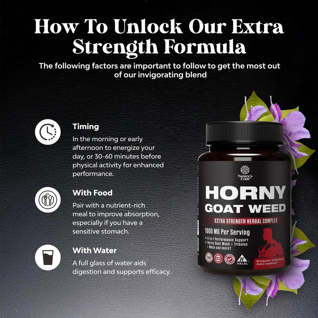 Horny Goat Weed for Men - Extra Strength Male Supplement with Black Maca Root, Tongkat Ali, Saw Palmetto & Panax Ginseng Extract for Stamina & Energy - 60 Count