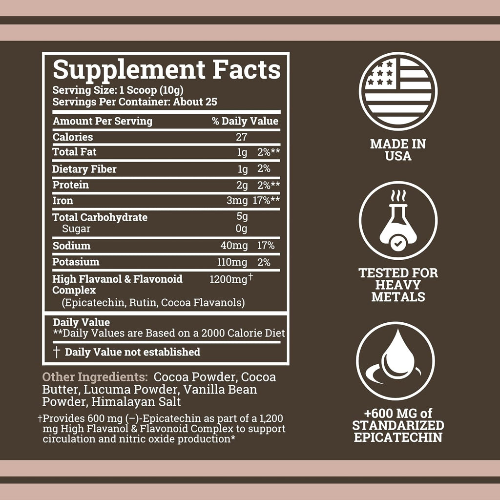 Black Forest High Flavanol Cocoa Powder - 1200mg Flavanols & Flavonoids with 600mg Epicatechin - 10X Concentrated Dark Cocoa Extract for Nitric Oxide and Wellness Support - Non-GMO Vegan