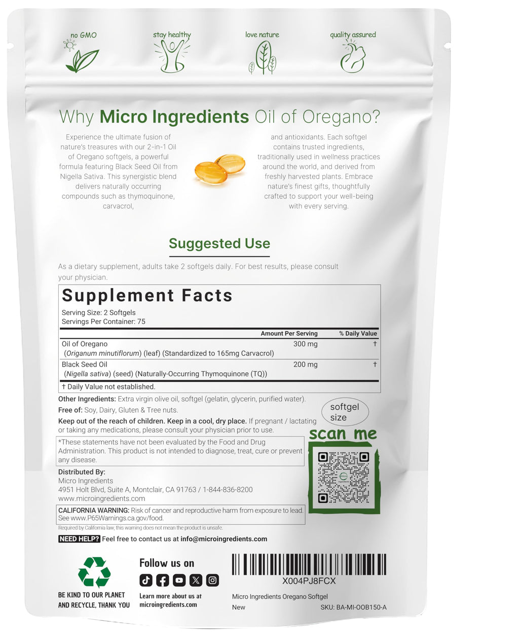 Micro Ingredients Oil of Oregano with Black Seed Oil, 300 Softgels | Naturally Occurring Carvacrol & Thymoquinone. 2-in-1 Oregano Oil Supplement. Non-GMO, Gluten Free, 3rd Party Tested.