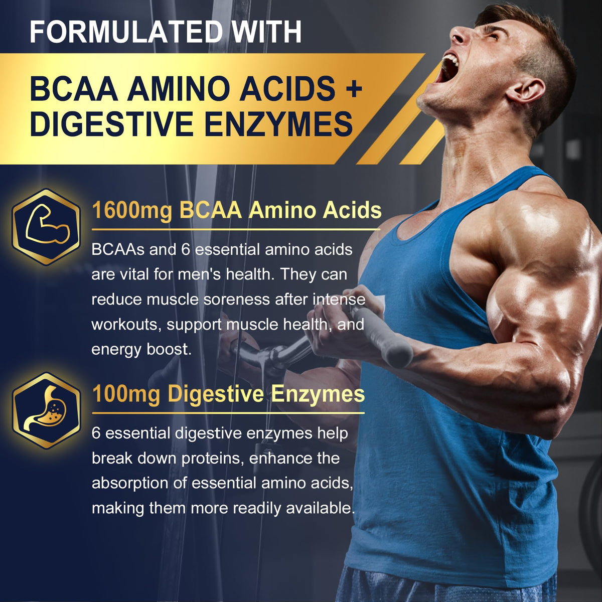 Methylated Multivitamin for Men Gummies, BCAA Amino Acids, Zinc, Daily Vitamin A C D3 E K2 B Complex, Calcium, Magnesium, Lycopene, Digestive Enzymes - Energy, Immune, Muscle- Sugar Free, Vegan, 60Cts