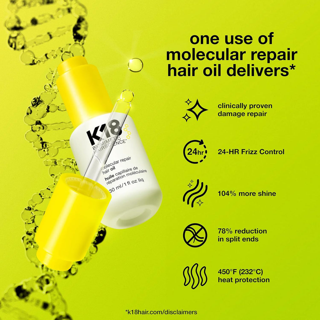 K18 Detox & Repair Bundle - Leave-In Repair Hair Mask, 4-Minute Speed Treatment(50ml), Color Safe Detox Clarifying Shampoo (8.5oz) to remove build up, and Weghtless Hair Strengthening Oil (30ml)